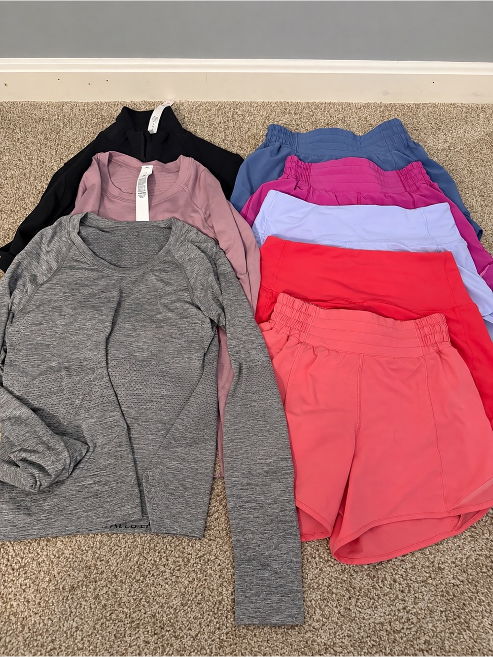 lululemon athletica Women's Active Shorts Set in Coral, Pink, Lavender and Blue